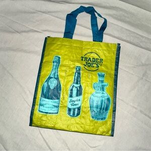 Trader Joe's Lime Green and Teal Reusable Tote Bag for Bottles